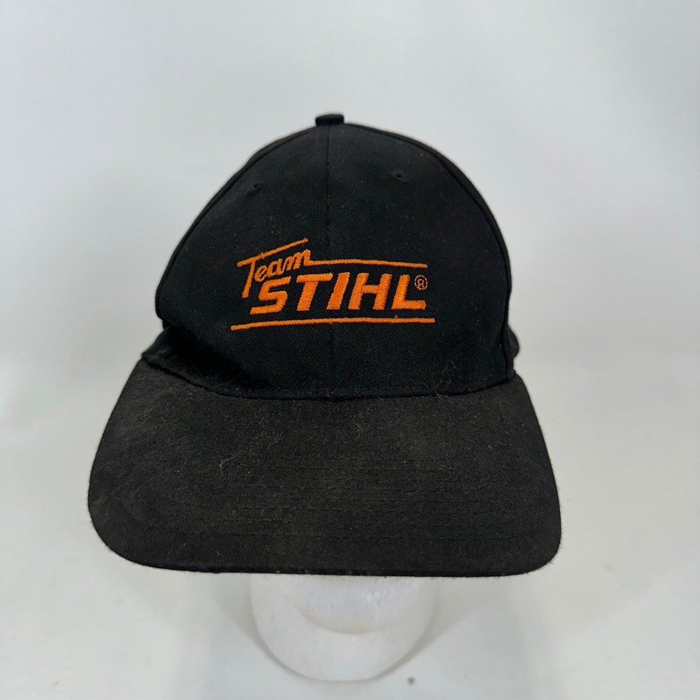 STIHL Team Black Snapback Hat Orange Embroidered Logo Baseball Cap Howe Mens